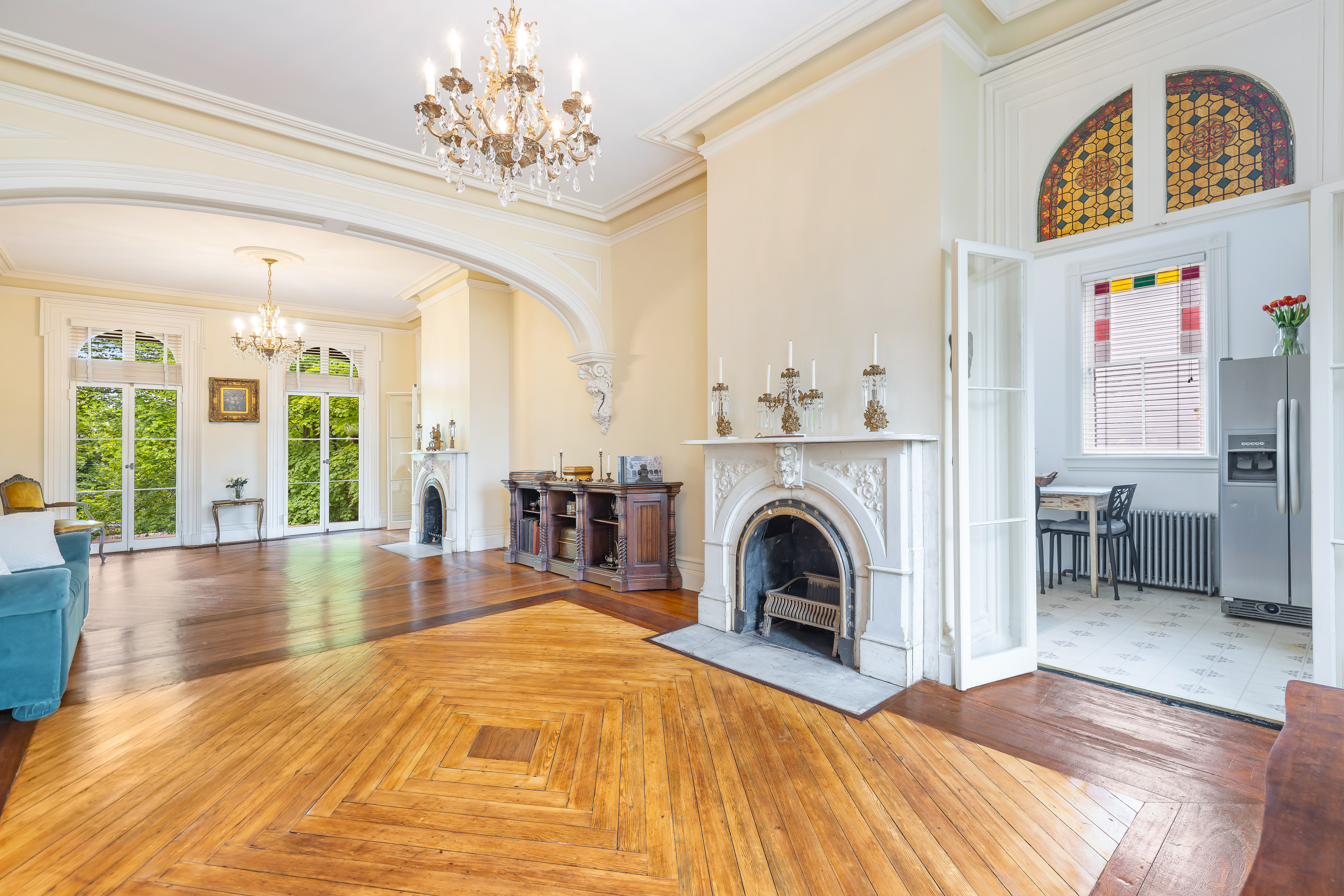 Parlor with stained glass