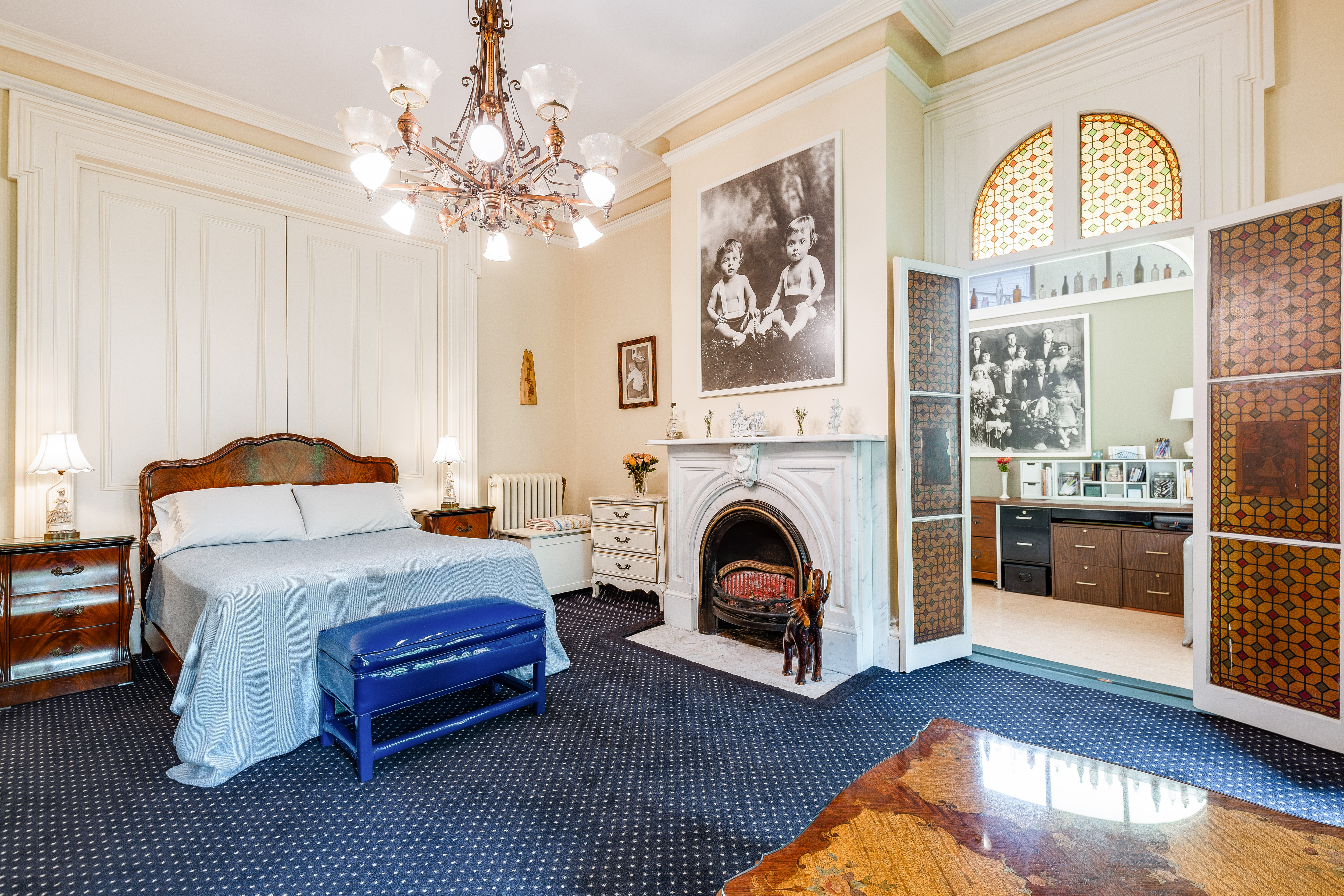 Blue suite with stained glass