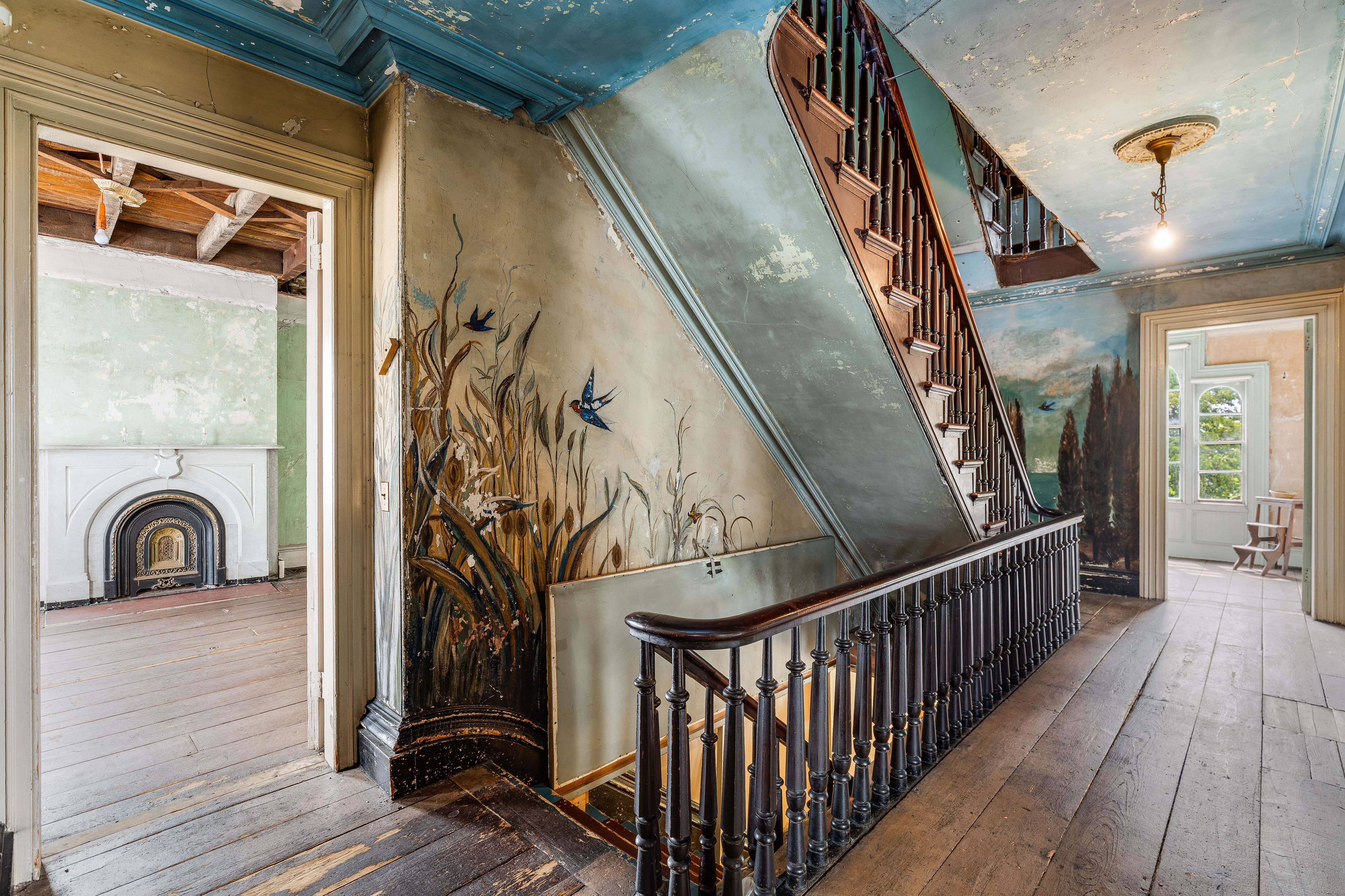 Second floor landing murals and staircase