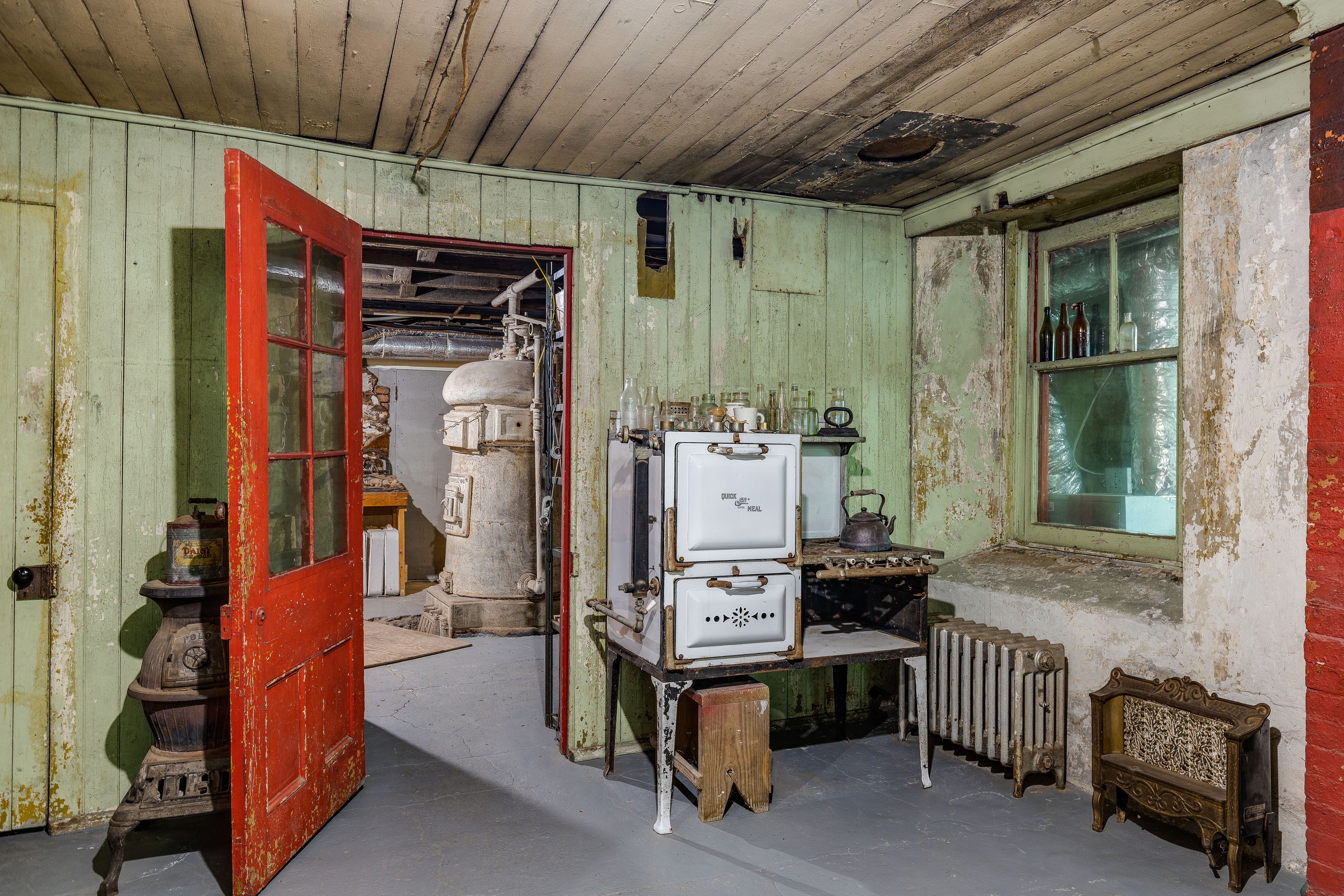 Vintage stove with red door